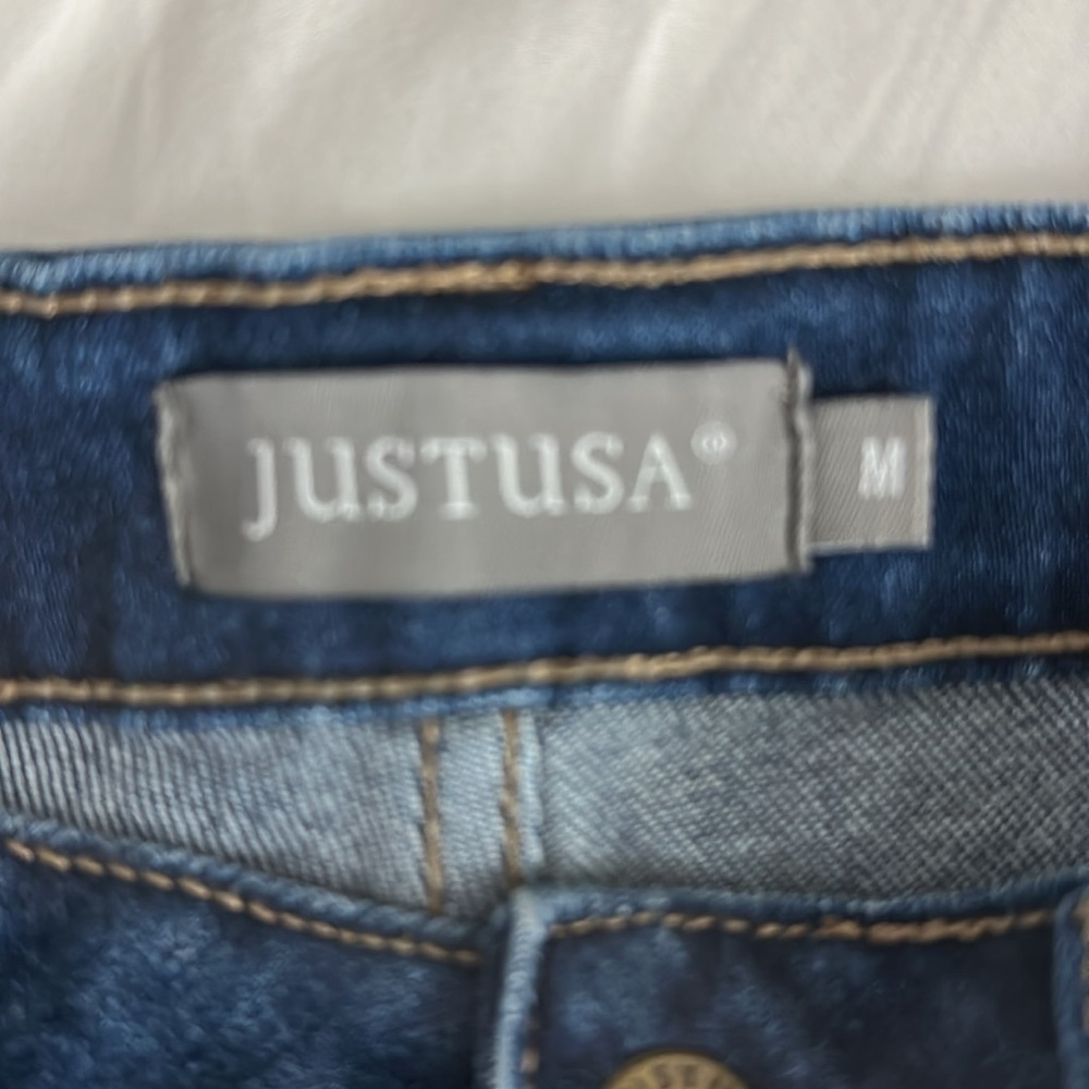 JUST USA Blue Denim Jean HighRise Cutoff frayed Shorts Medium NWT - Picture 7 of 9